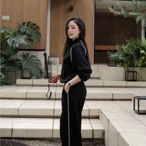 & Other Stories Black Track Pants with White Piping